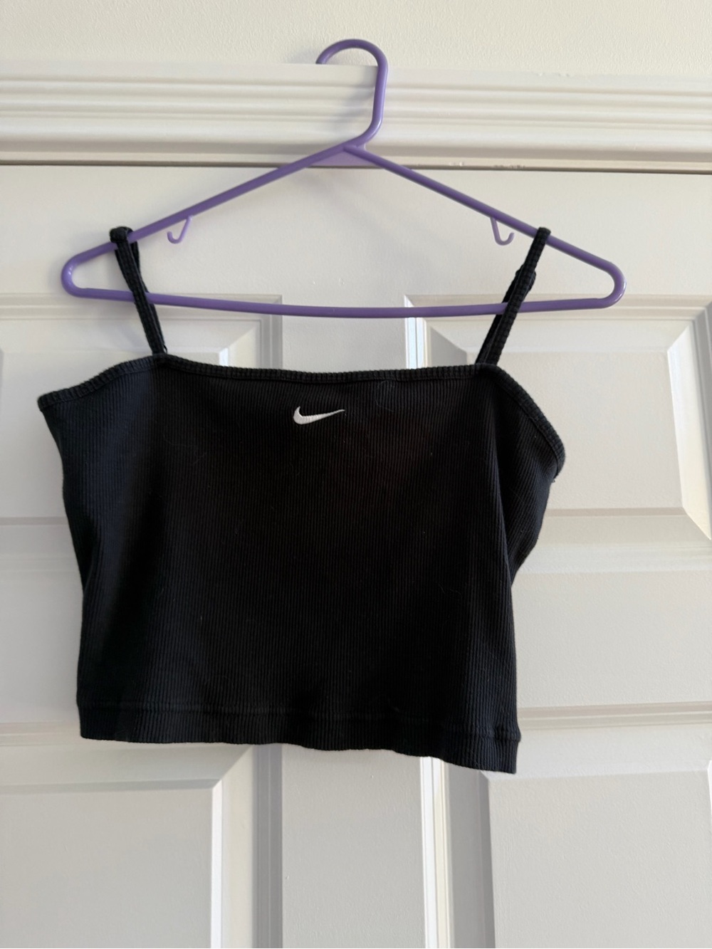 Nike Black Ribbed Cropped Camisole with White Swoosh